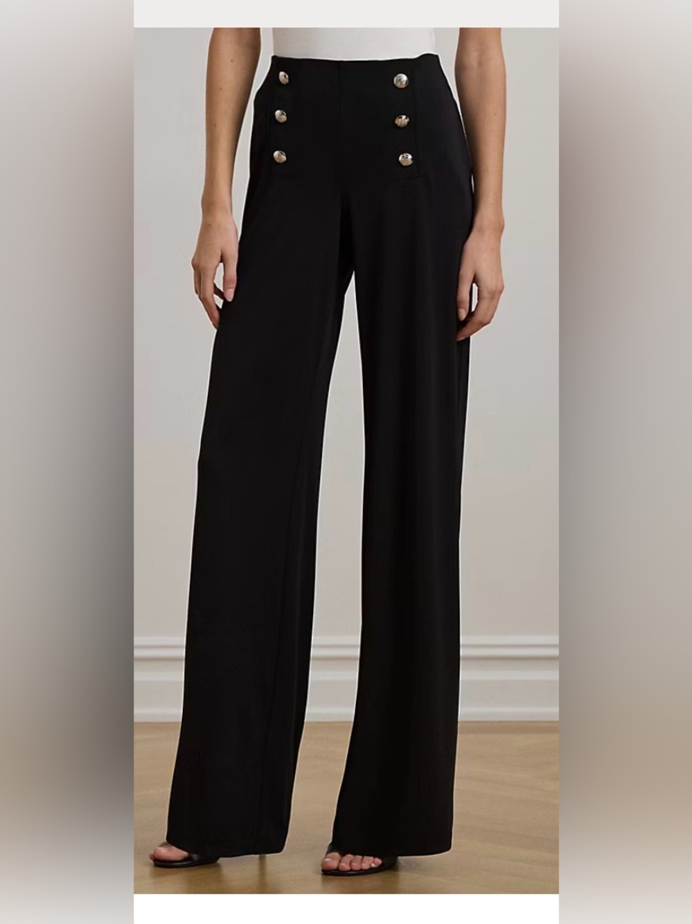 Lauren Ralph Lauren Black Wide-Leg Sailor Pants with Silver Buttons